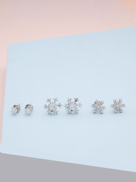 

Kushal's Fashion Jewellery Pack Of 3 Women White Floral Studs Earrings