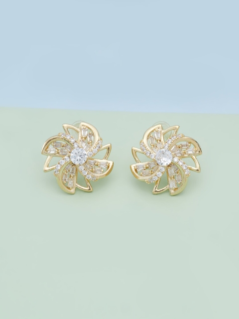 

Kushal's Fashion Jewellery Women Gold Plated White Floral Studs Earrings