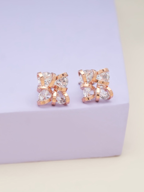 

Kushal's Fashion Jewellery Women Rose-Gold Plated White Square Studs Earrings