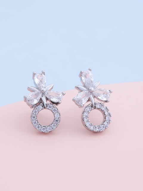 

Kushal's Fashion Jewellery Women Rhodium Plated White Floral Studs Earrings