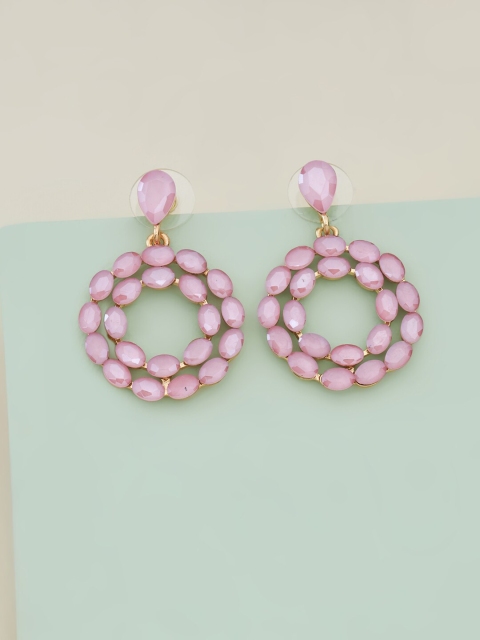 

Kushal's Fashion Jewellery Women Pink Gold Plated Circular Drop Earrings