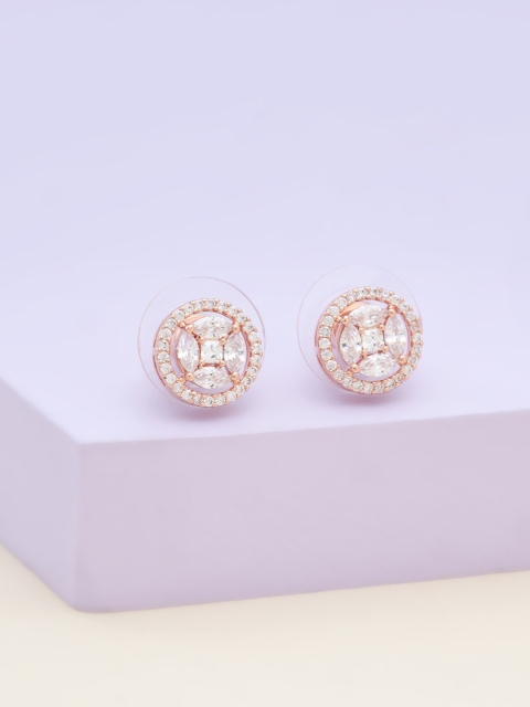 

Kushal's Fashion Jewellery Women White Rose-Gold Plated Circular Studs Earrings