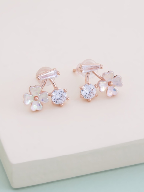 

Kushal's Fashion Jewellery Women White Rose-Gold Plated Floral Studs Earrings