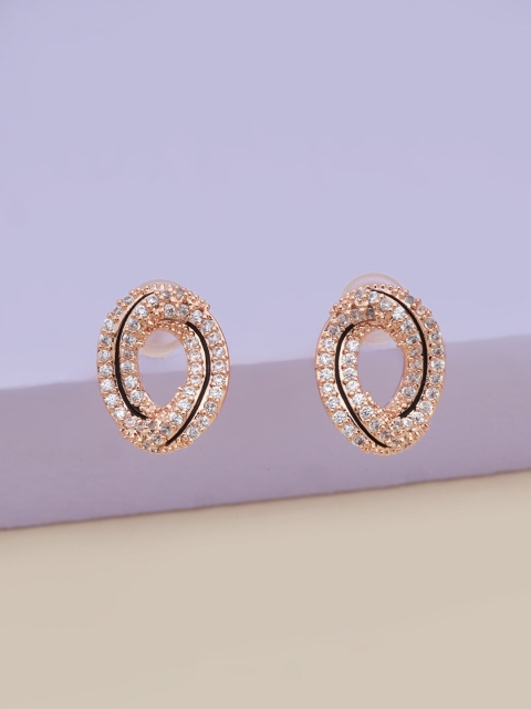 

Kushal's Fashion Jewellery Women White Rose-Gold Plated Circular Studs Earrings