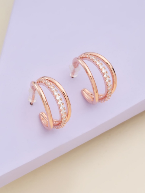 

Kushal's Fashion Jewellery Women White Rose-Gold Plated Circular Hoop Earrings