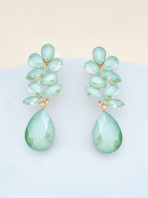 

Kushal's Fashion Jewellery Sea Green Teardrop Shaped Studs Earrings