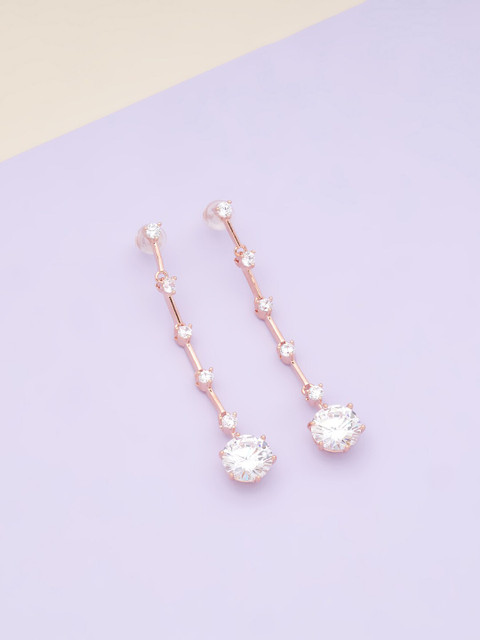 

Kushal's Fashion Jewellery Women White Rose-Gold Plated Contemporary Drop Earrings