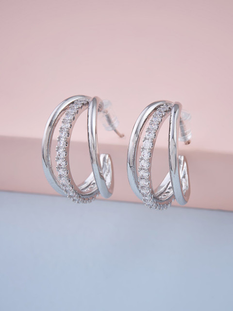 

Kushal's Fashion Jewellery Women White Rhodium Plated Circular Hoop Earrings
