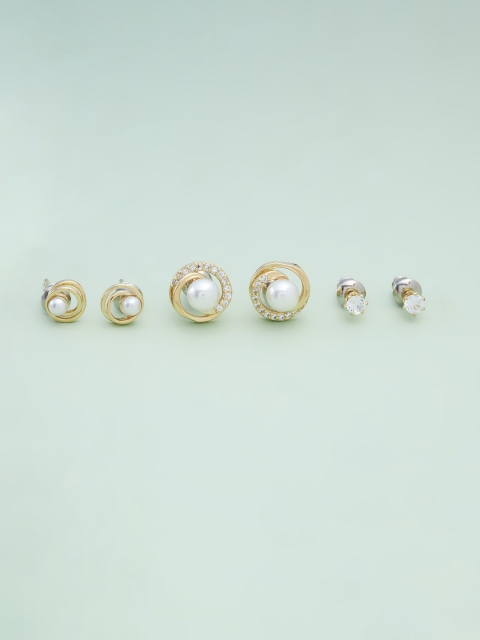 

Kushal's Fashion Jewellery Set of 3 Gold Plated Pearl Circular Studs Earrings, White