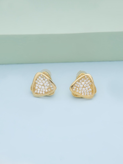 

Kushal's Fashion Jewellery Women Gold Plated White Triangular Studs Earrings