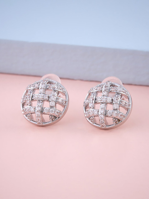

Kushal's Fashion Jewellery Rhodium Plated & White Cubic Zirconia Circular Studs