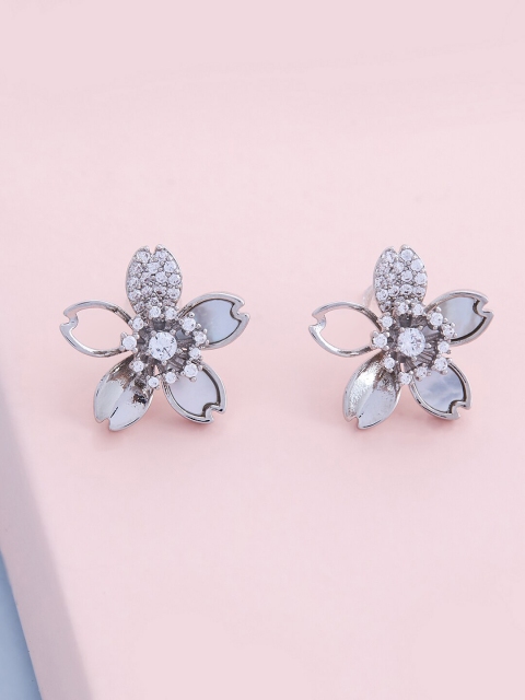 

Kushal's Fashion Jewellery Rhodium Plated Floral Studs Earrings, White