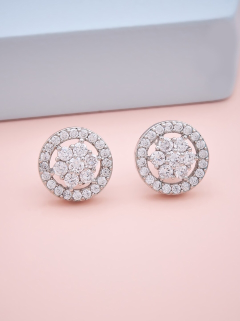 

Kushal's Fashion Jewellery Rhodium Plated & White Cubic Zirconia Circular Studs