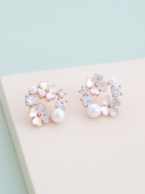 

Kushal's Fashion Jewellery Rose Gold Plated & White Floral Studs