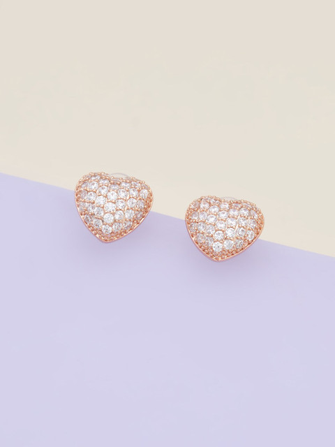 

Kushal's Fashion Jewellery Rose Gold Plated & White Cubic Zirconia Heart Shaped Studs