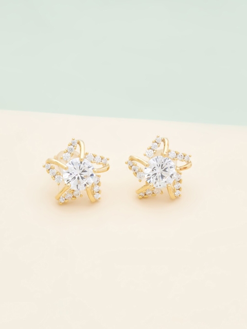 

Kushal's Fashion Jewellery Gold-Plated & White Cubic Zirconia Floral Studs Earrings