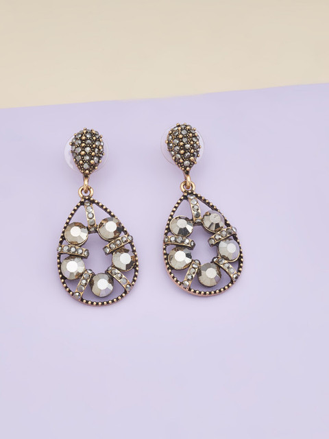 

Kushal's Fashion Jewellery Black Teardrop Shaped Drop Earrings
