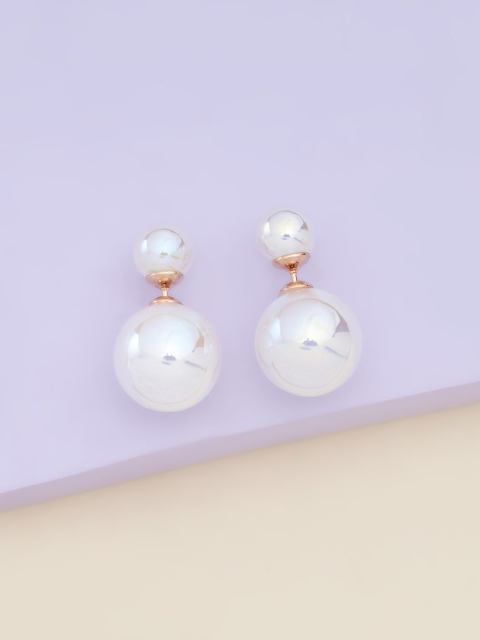 

Kushal's Fashion Jewellery Rose Gold Plated & White Pearl Spherical Drop Earrings