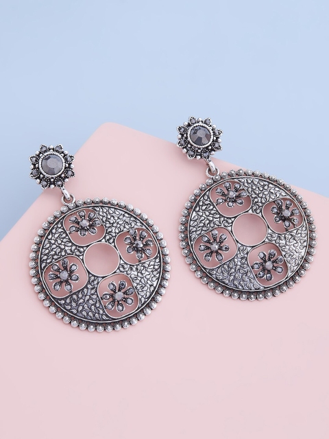 

Kushal's Fashion Jewellery Rhodium Plated Grey Circular Drop Earrings