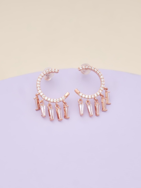 

Kushal's Fashion Jewellery Rose Gold Plated & White Contemporary Half Hoop Earrings