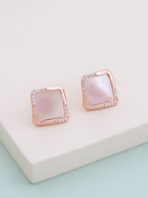 

Kushal's Fashion Jewellery Rose Gold Plated Square Studs Earrings