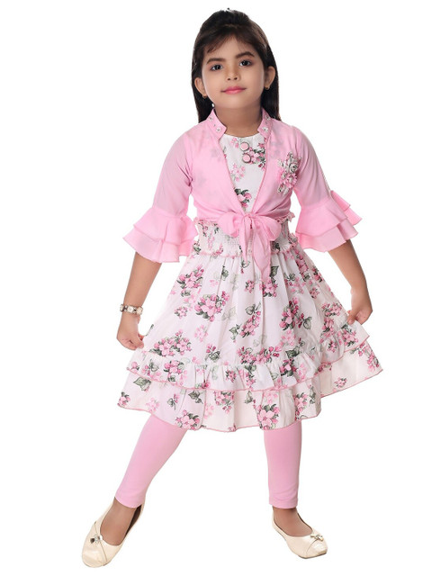 

Nottie Planet Girls Pink & White Printed Top with Leggings