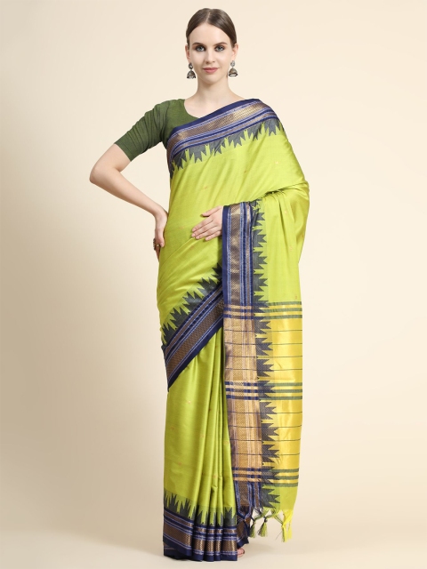 

OFFIRA TEX WORLD Green & Blue Zari Mysore Silk Saree