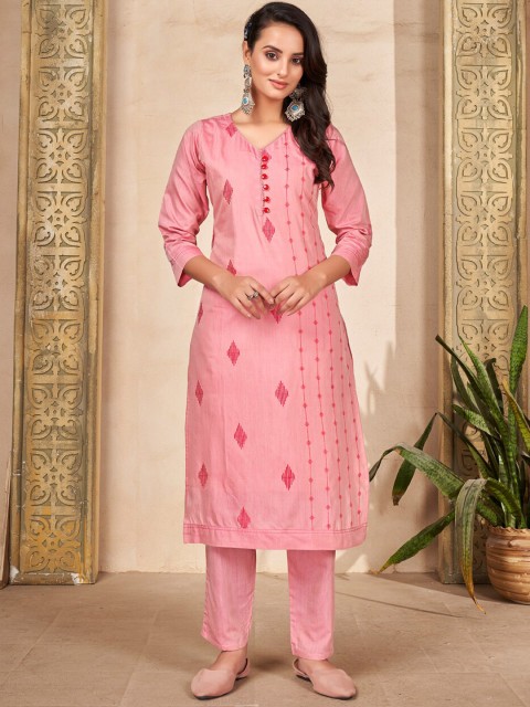 

SHOPGARB Women Pink Embroidered Thread Work Kurta with Pyjamas