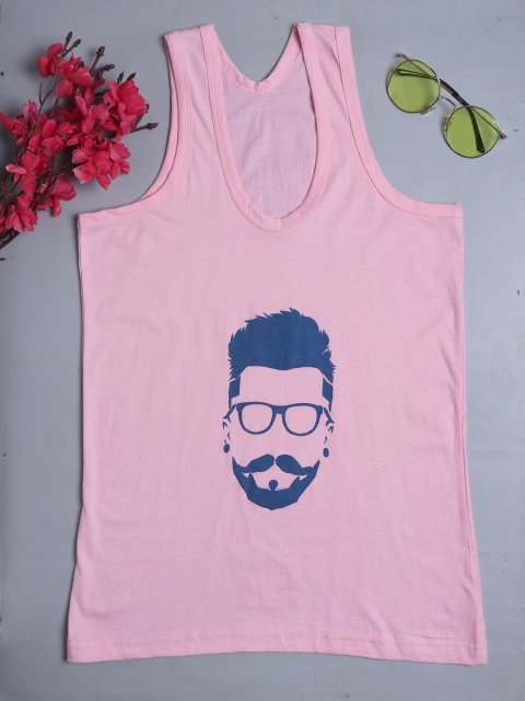 

Fleurt Men Pink Printed Cotton Innerwear Vest