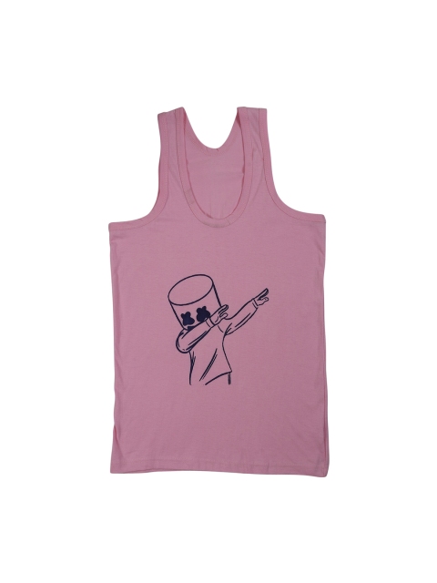 

Fleurt Men Pink Printed Pure-Cotton Gym Innerwear Vests