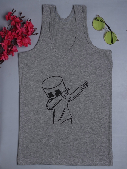 

Fleurt Men Grey Printed Cotton Innerwear Vest