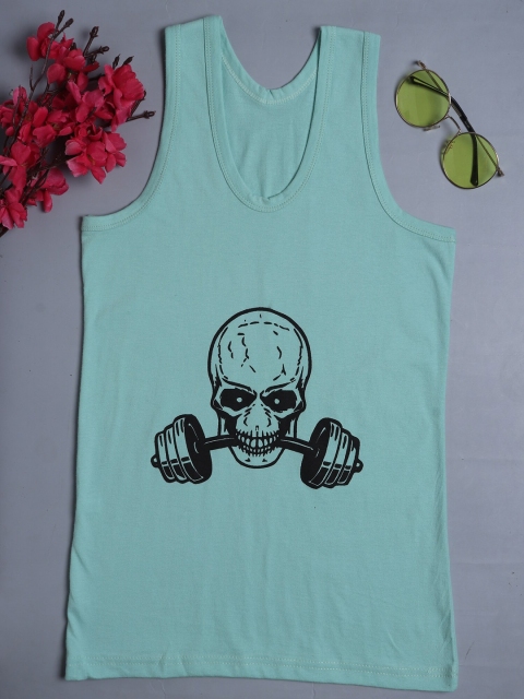 

Fleurt Men Blue Printed Cotton Innerwear Gym Vests