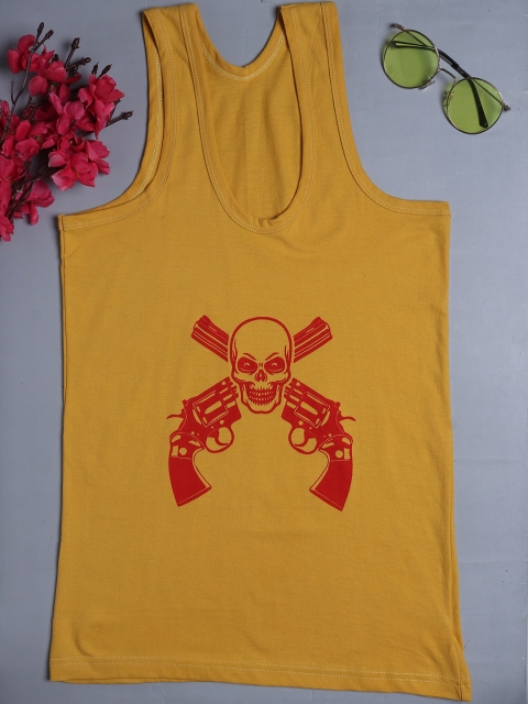 

Fleurt Men Yellow Printed Cotton Innerwear Gym Vests
