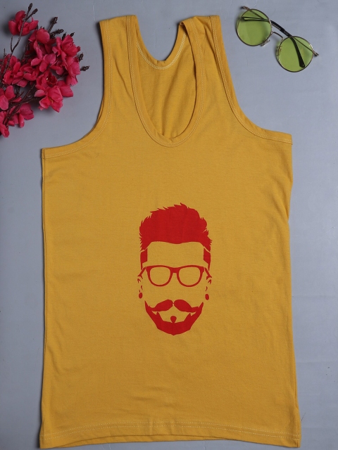 

Fleurt Men Yellow Printed Cotton Innerwear Vests