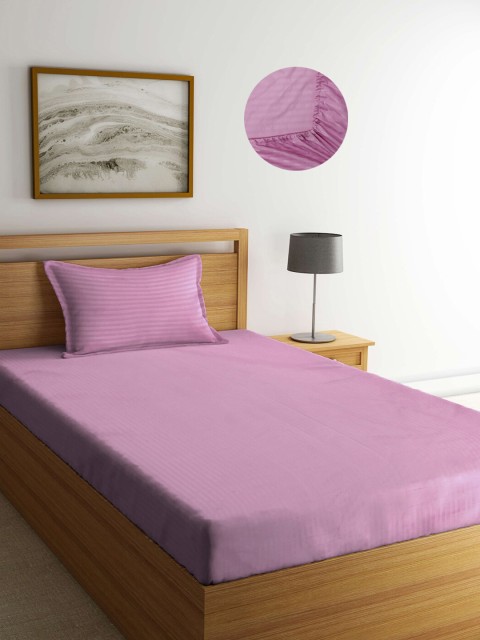 

KLOTTHE Pink Striped 300 TC Single Bedsheet with 1 Pillow Covers