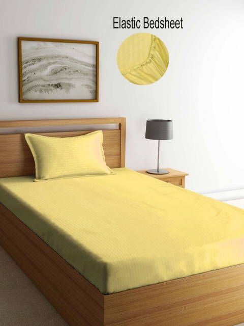 

KLOTTHE Yellow Striped 300 TC Single Bedsheet with 1 Pillow Covers