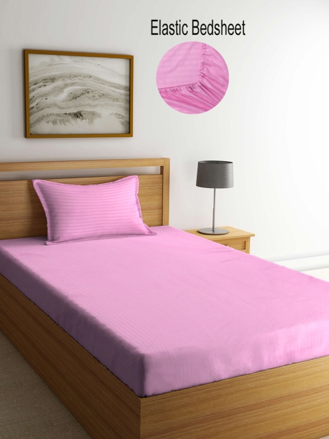 

KLOTTHE Pink Striped 300 TC Single Bedsheet with 1 Pillow Covers