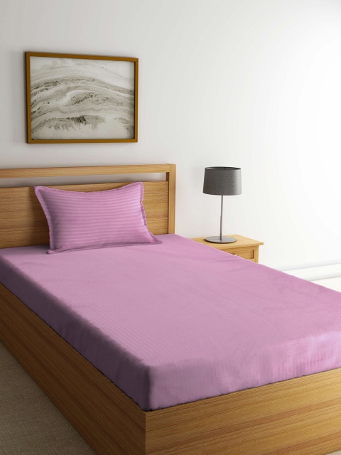 

KLOTTHE Pink Striped 300 TC Single Bedsheet with 1 Pillow Cover