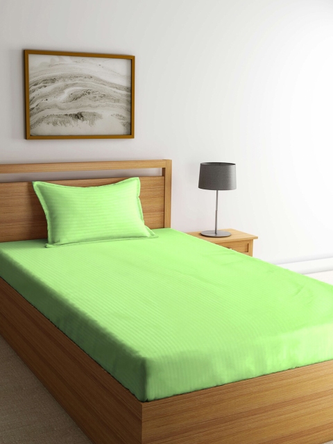 

KLOTTHE Green Striped 300 TC Single Bedsheet with 1 Pillow Cover