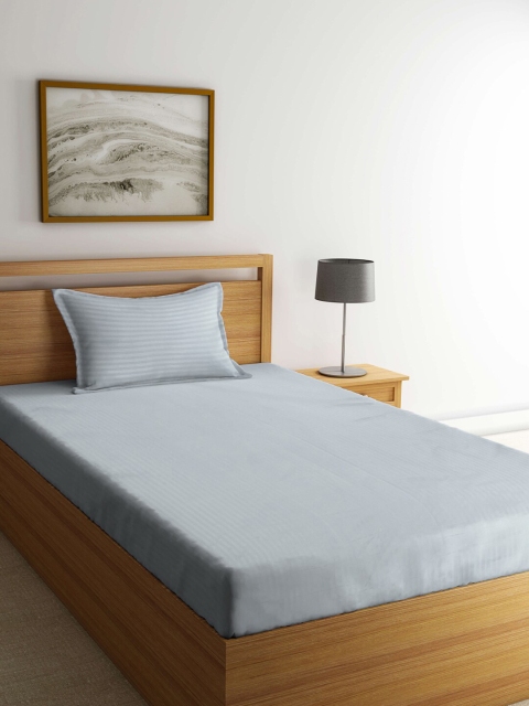 

KLOTTHE Grey Striped 300 TC Single Bedsheet with 1 Pillow Cover