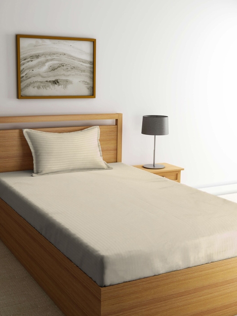 

KLOTTHE Beige Striped 300 TC Single Bedsheet with 1 Pillow Cover