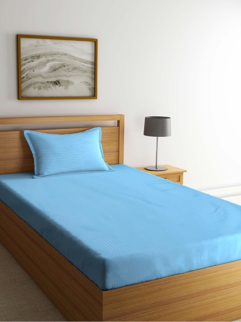 

KLOTTHE Blue Striped 300 TC Single Bedsheet with 1 Pillow Cover