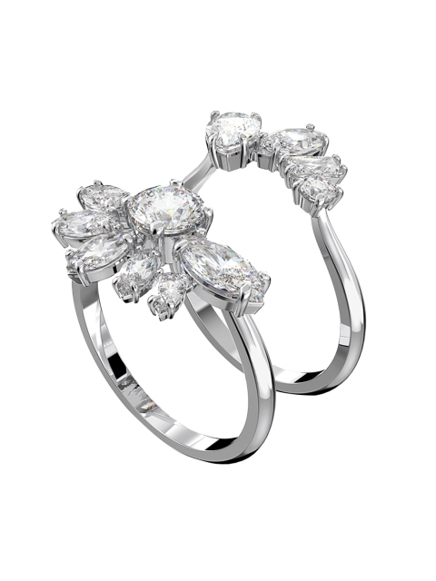 

SWAROVSKI Rhodium-Plated Silver-Toned White Stone Studded Finge Rings