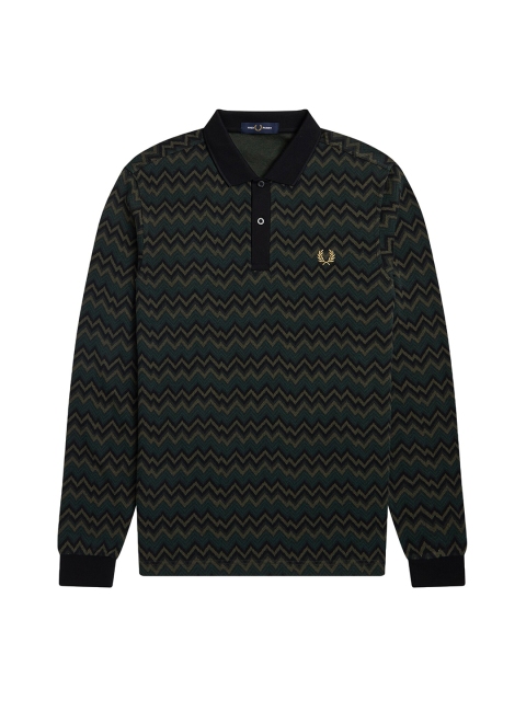 

Fred Perry Men Green Chevron Printed Polo Collar Pure Cotton T-shirt