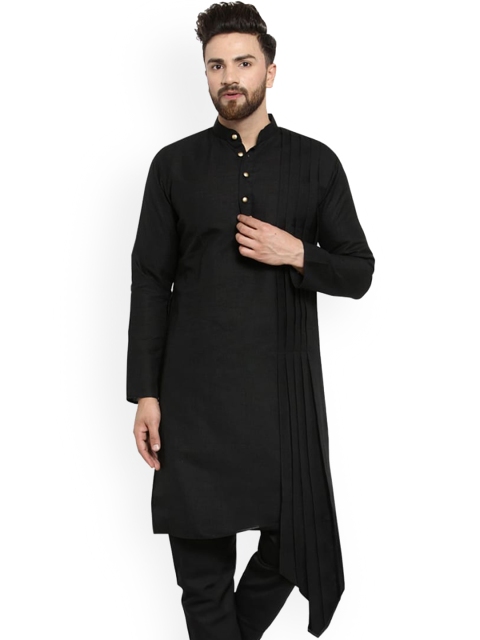 

TREEMODA Men Black Asymmetric Solid Straight Kurta