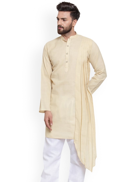 

TREEMODA Men Beige Solid Linen Straight Kurta