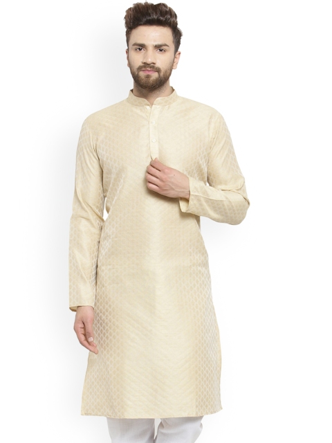 

TREEMODA Men Beige Woven Design Straight Kurta