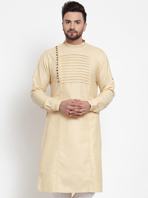 

TREEMODA Men Beige Colourblocked Thread Work Kurta