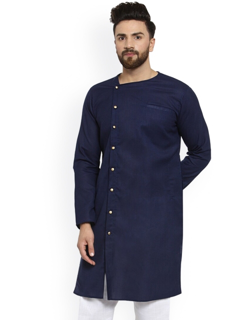 

TREEMODA Men Navy Blue Solid Straight Kurta