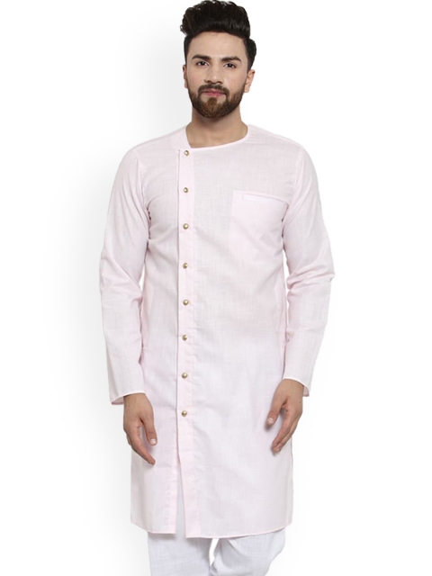 

TREEMODA Men Pink Solid Linen Straight Kurta